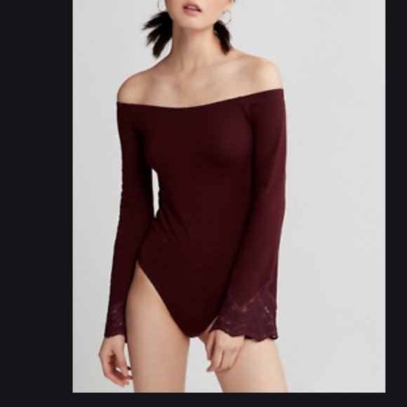 Express Tops - Express Maroon purple bodysuit bell sleeve